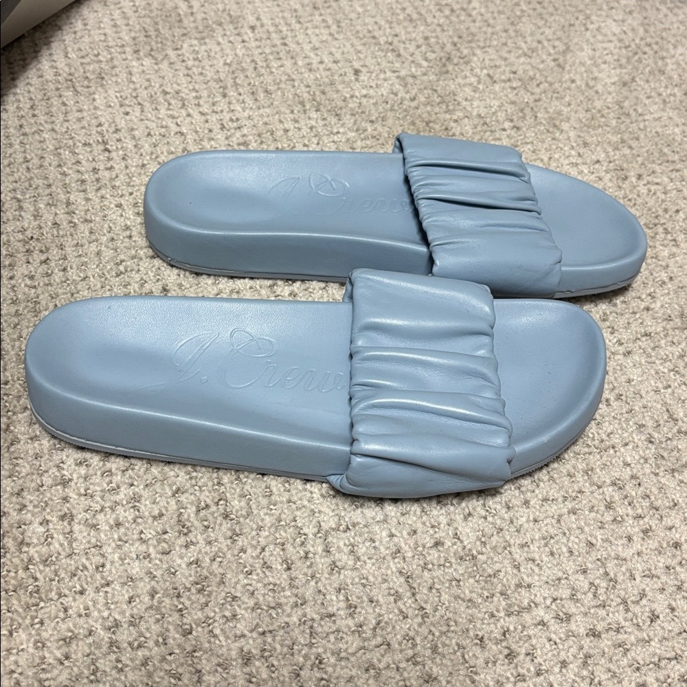 New! J.Crew Light Blue leather Slide Sandals - Picture 3 of 3